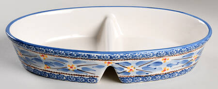 Old World Blue 14" Oval Divided Baker