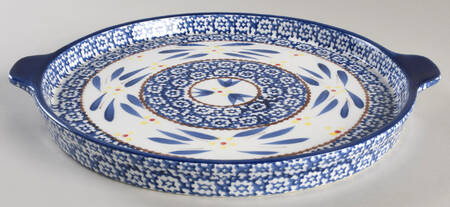 Old World Blue Handled Cake Plate