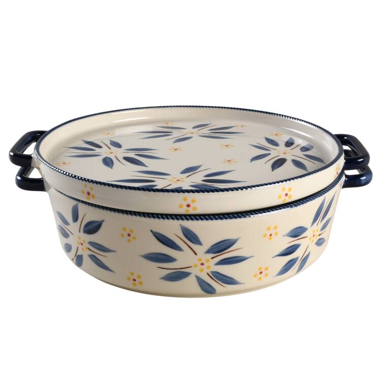 Old World Blue 10" Round Baker with Open Handles & Lid-It