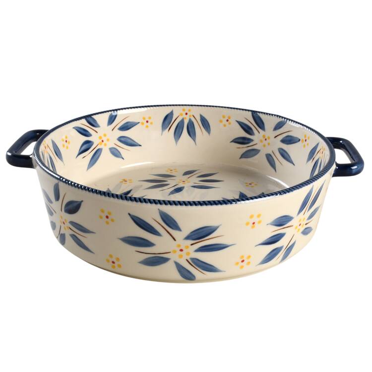 Old World Blue 10" Round Baker with Open Handles No Lid-It