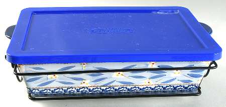 Old World Blue (4 Pc) 13" Rectangular. Baker (Baker, Lid, Trivet & Stand)