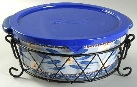 Old World Blue 4pc 10" Round Handled Baker(Baker,Lid,Trivet&Stand)