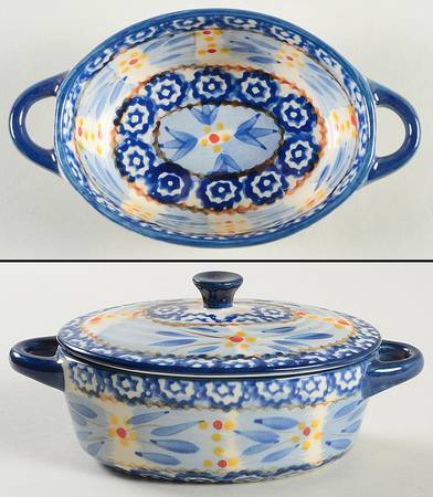Old World Blue 9 Oz Individual Oval Casserole & Lid