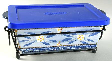 Old World Blue 4 Pc 10" Rect Baker (Baker,Lid,Trivet & Stand)