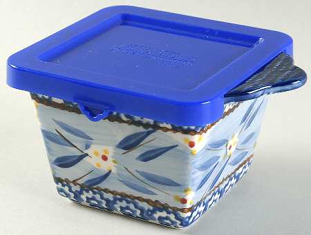 Old World Blue Individual Square Baker & Plastic Lid