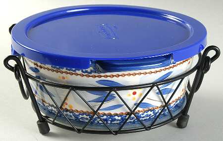 Old World Blue 4pc 8" Round Handled Baker(Baker,Lid,Lidit&Stand)