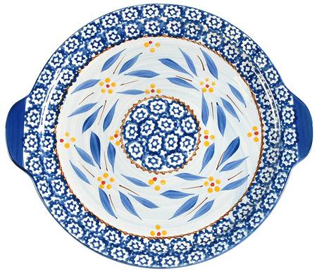 Old World Blue Handled Cake Plate