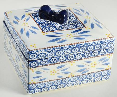 Old World Blue 8" Square Gift Box Shape Baker & Lid