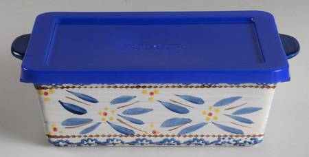 Old World Blue 10" Rectangular Baker & Plastic Lid