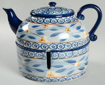 Old World Blue Teapot & Warmer Stand