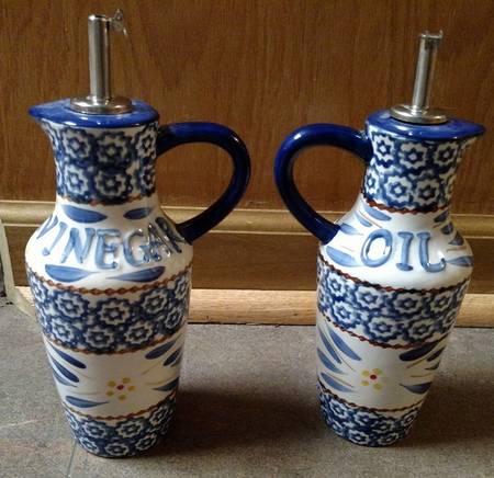 Old World Blue Oil & Vinegar Jars with Drizzle Spouts