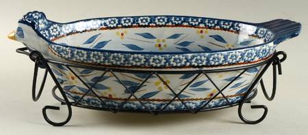 Old World Blue 12" Figural Oval Baker & Metal Basket