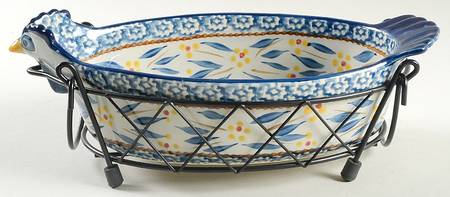 Old World Blue 10" Figural Oval Baker & Metal Basket