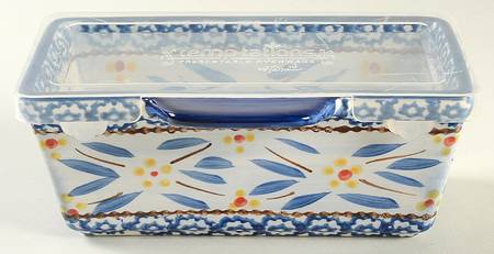 Old World Blue Mini Handled Loaf Pan with Plastic Lid