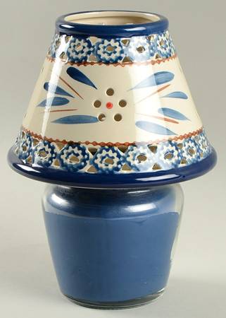 Old World Blue Glass Candle Jar & Ceramic Shade