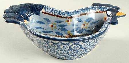 Old World Blue 9" Chicken Figural Baker