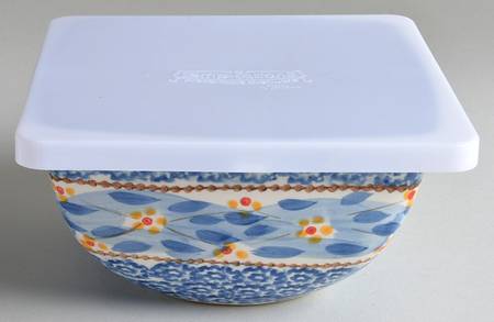 Old World Blue 7" Square Mixing Bowl & Tabless Plas Storage Cover