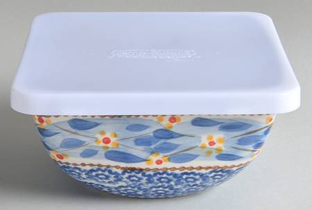 Old World Blue 6" Square Mixing Bowl & Tabless Plas Storage Cover