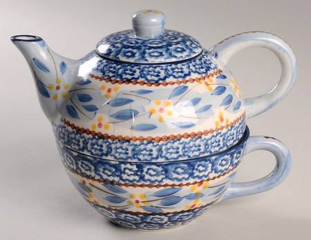 Old World Blue Individual Teapot & Lid with Cup