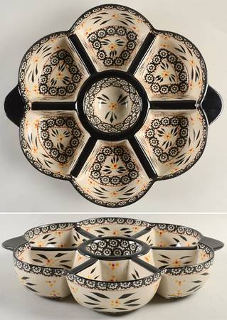 Old World Black 7 Part Daisy Divided Server No Lid-It