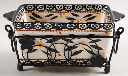 Old World Black 8" Rectangular Baker W/Metal Stand