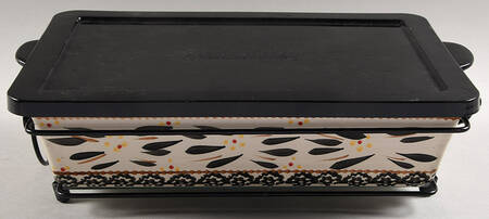 Old World Black (4 Pc) 13" Rectangular. Baker (Baker, Lid, Trivet & Stand)