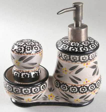 Old World Black Soap Dispenser & Scrub Brush Holder Set