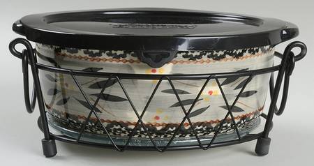 Old World Black 4pc 9" Round Handled Baker(Baker,Lid,Trivet&Stand)
