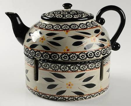 Old World Black Teapot & Warmer Stand