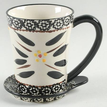 Old World Black Mug & Lid/Coaster No Spoon