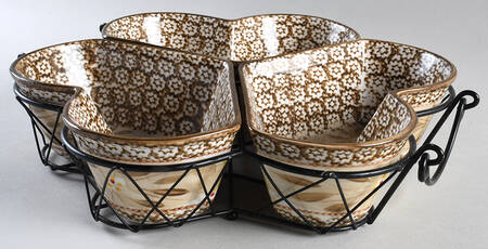 Old World Brown 4pc Heart Baker Set (3 Bakers & Metal Stand) by Temp-Tations