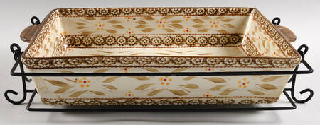 Old World Brown 15" Rectangular Baker w/Metal Stand by Temp-Tations