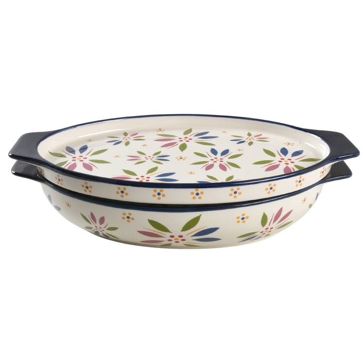 Old World Confetti 16" Oval Tab Handled Baker & Lid-It by Temp-Tations