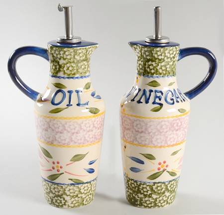 Old World Confetti Oil & Vinegar Jars with Drizzle Spouts