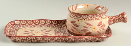 Old World Cranberry 12" Snack Tray (SNTR12) & Stick Handle Soup Set (SOH)