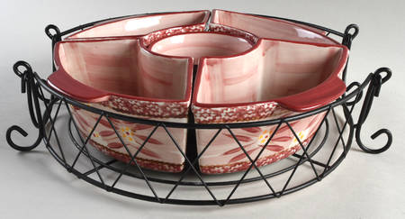 Old World Cranberry (6 Piece) Baker & Ramekins Set (Chip & Dip)