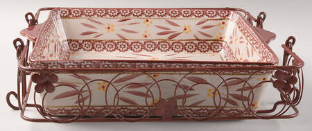 Old World Cranberry 13" Square Baker with Metal Stand