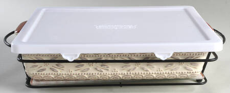 Old World Cranberry 4pc 13" Rect. Baker (Baker,Lid,Trivet & Stand)
