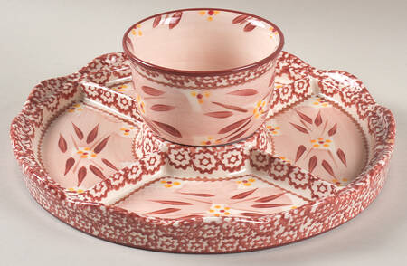 Old World Cranberry Cake/Chip Plate & Dip/Pedestal Bowl for Convertible Set
