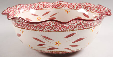 Old World Cranberry Scalloped Serving Bowl