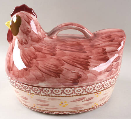 Old World Cranberry Figural Oval Baker & Lid
