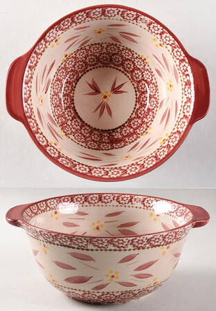 Old World Cranberry 9" Handled Round Serving Bowl