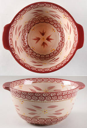 Old World Cranberry 10" Handled Round Serving Bowl