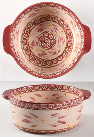 Old World Cranberry 9" Round Handled Baker