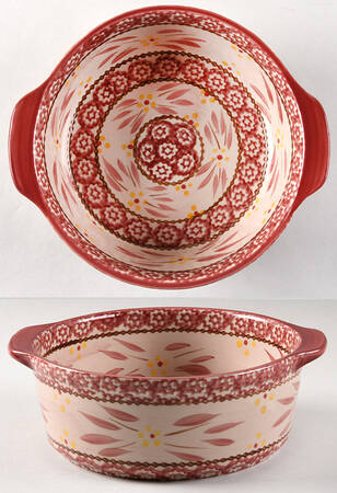 Old World Cranberry 8" Round Handled Baker