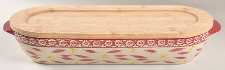 Old World Cranberry 16" Oval Baker & Wood Lid