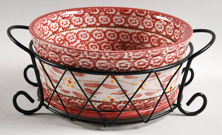 Old World Cranberry 7" Round Baker & Trivet with Metal Stand