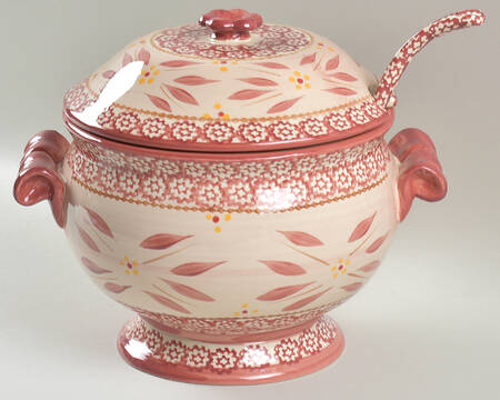 Old World Cranberry Tureen & Lid w/Ladle