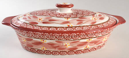 Old World Cranberry 2 Quart Oval Covered Casserole