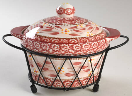 Old World Cranberry 1 Qt Round Covered Casserole with Metal Stand